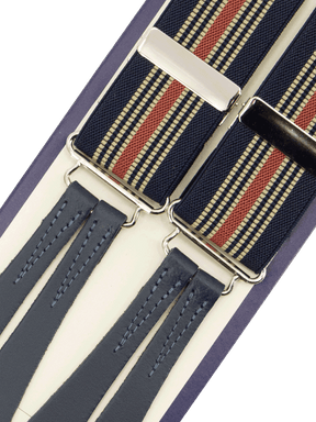 Navy & Salmon Stripe 1940s Style Braces with Leather Loops