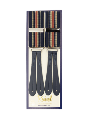 Navy & Salmon Stripe 1940s Style Braces with Leather Loops